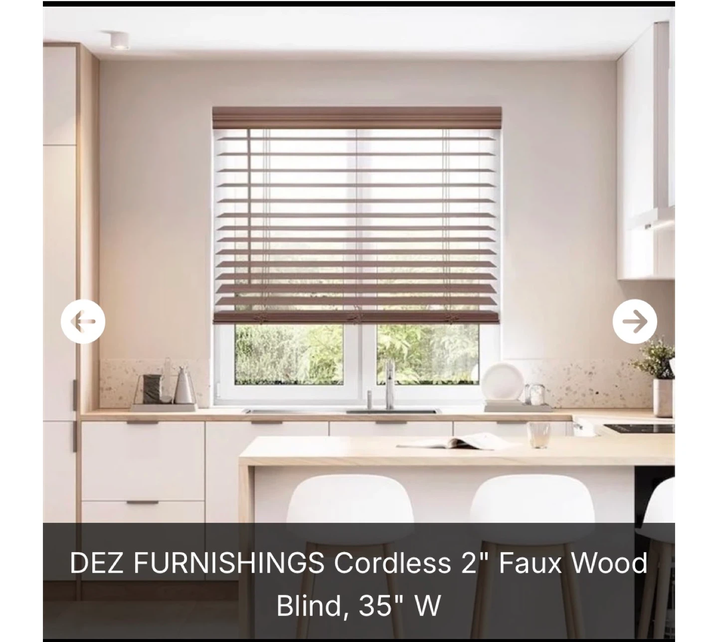 DEZ FURNISHINGS Cordless 2" Faux Wood Blind - 35" W