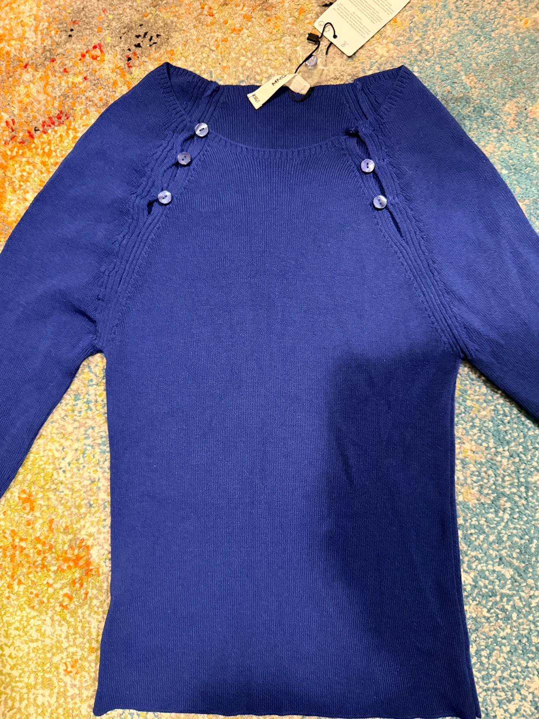 🏆Blue Long Sleeve Button Detail Sweater size fits S to M