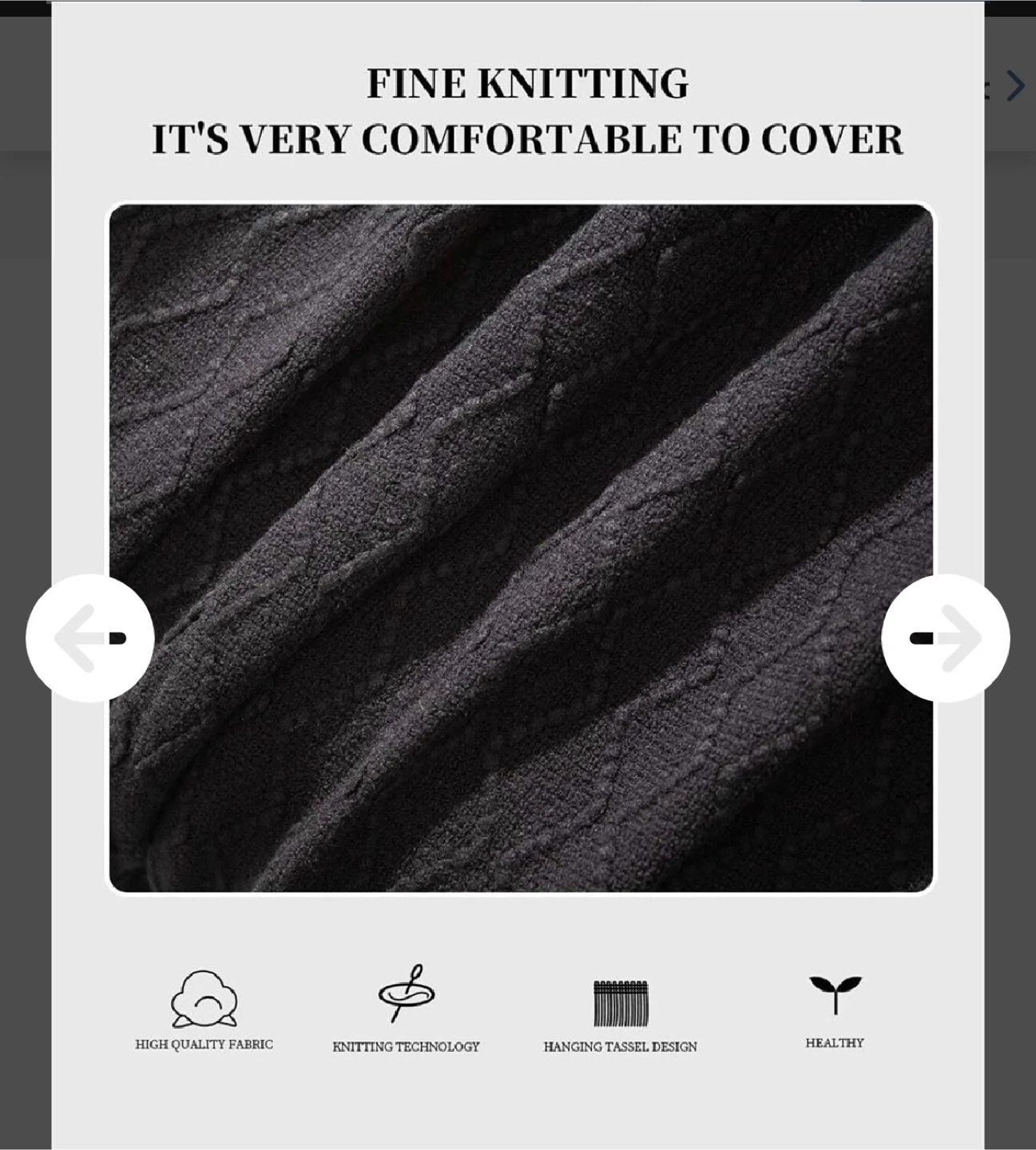 Black Knit Throw Blanket with Tassels - photo 3