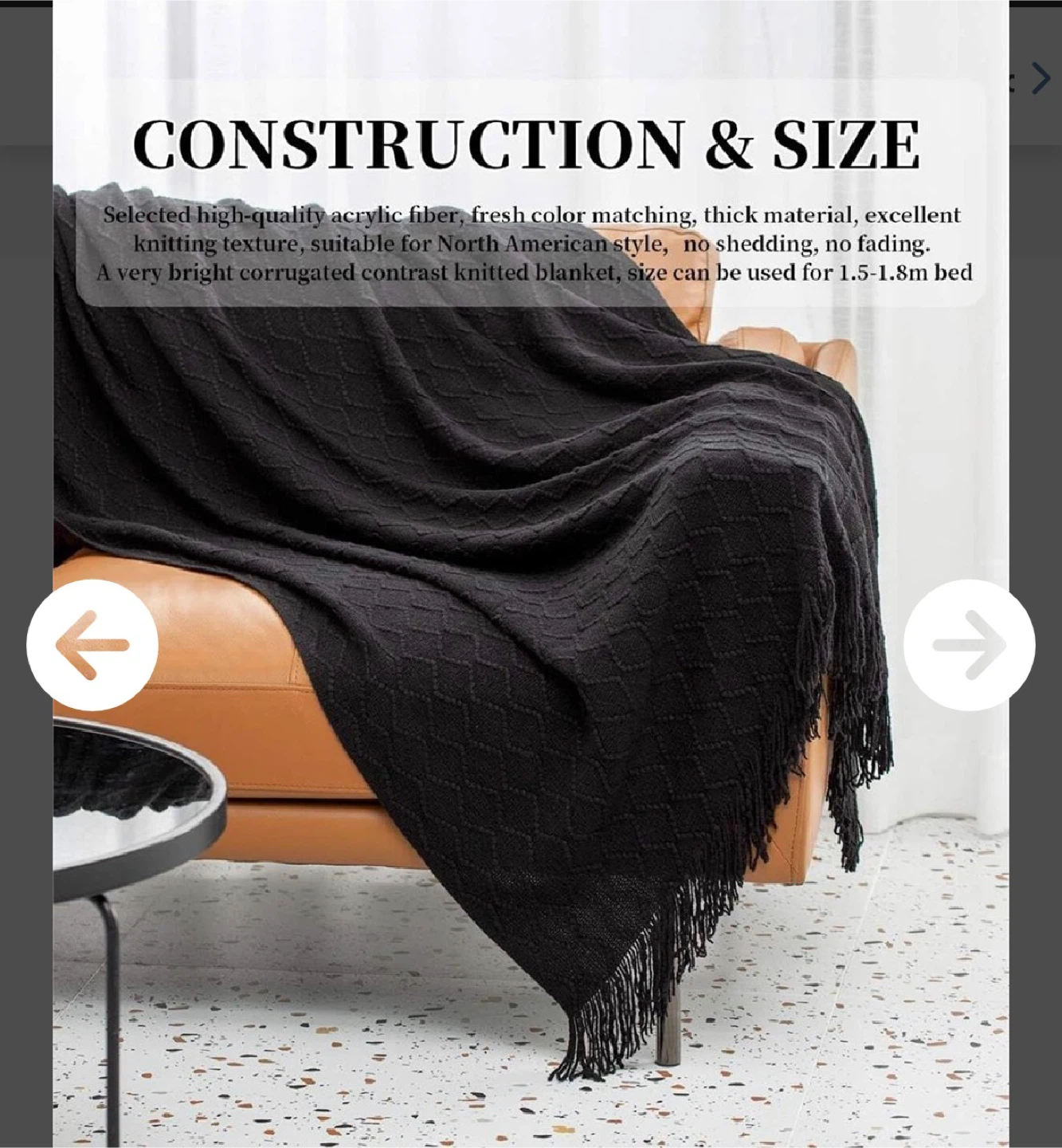 Black Knit Throw Blanket with Tassels - photo 2