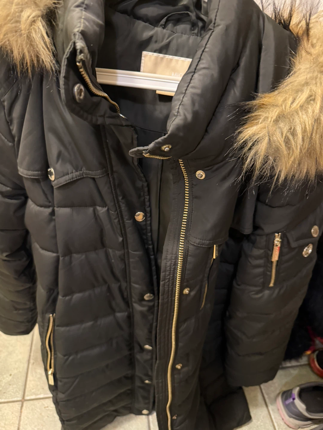 Michael Michael Kors Black Puffer Coat with Fur Trim - XL