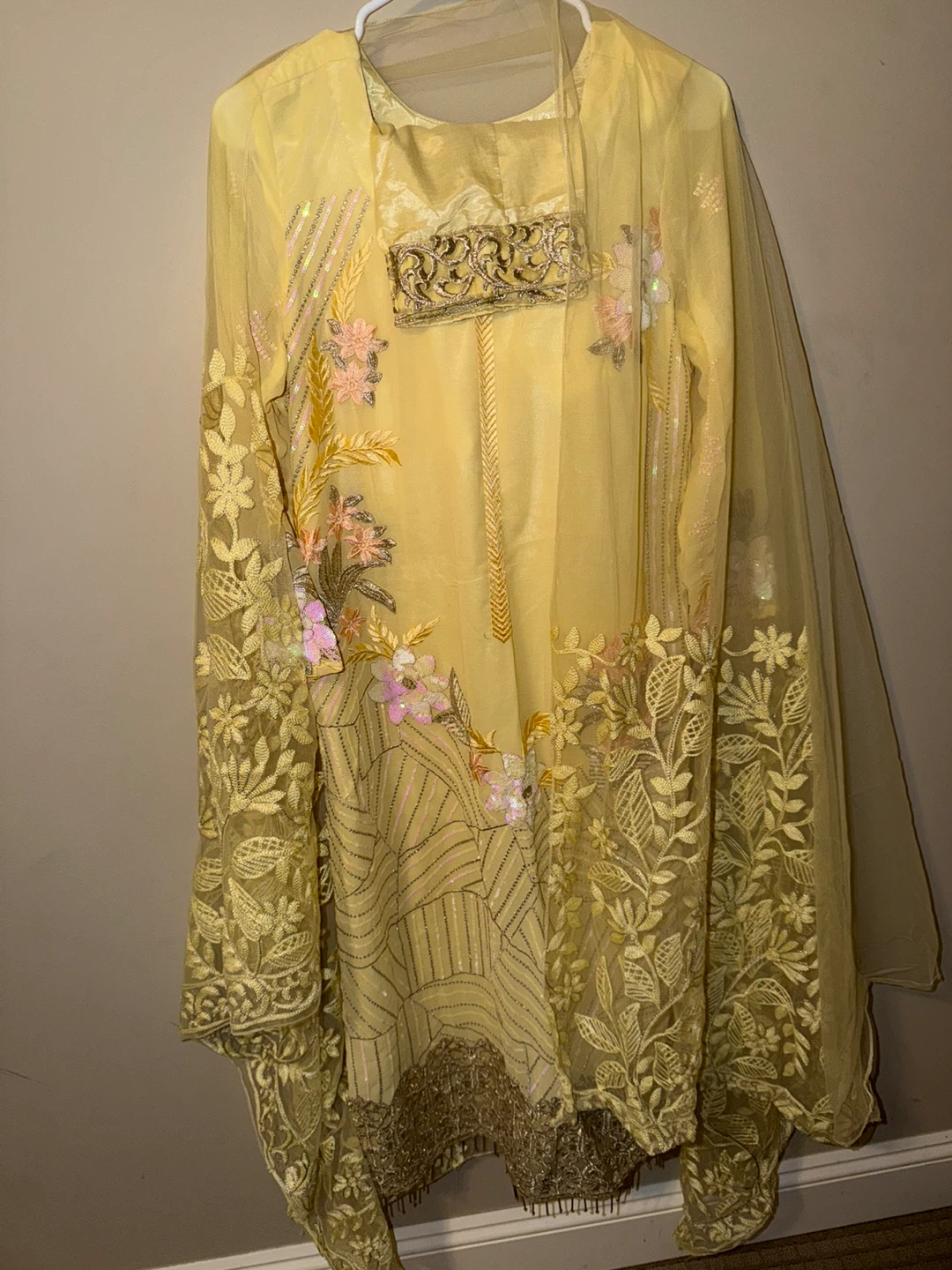 Yellow Embroidered Kurti with Sequins
