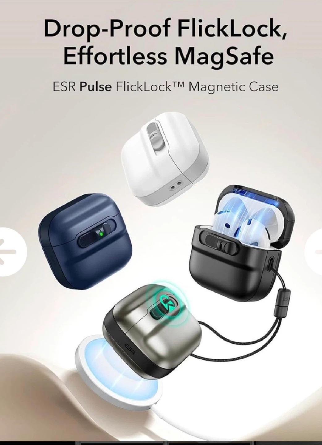 ESR Pulse FlickLock Magnetic Case for AirPods 4 - Gunmetal