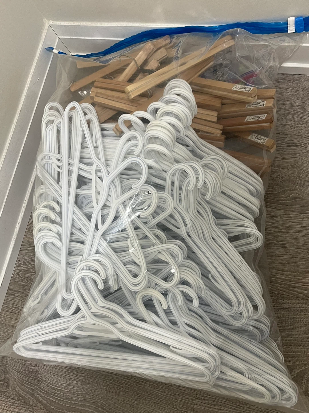 Plastic and IKEA Wooden Clothes Hangers ( total  98 hangers)