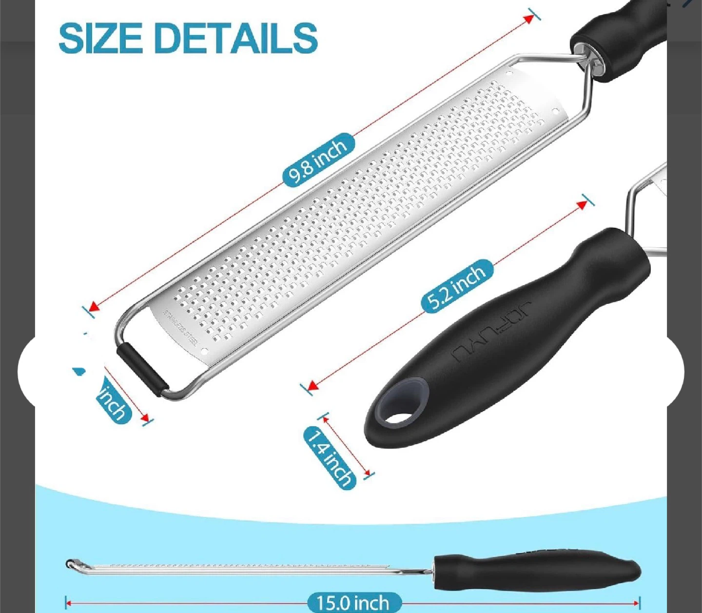 JOFUYU Lemon Zester Cheese Grater - 15 inch Stainless Steel - photo 2