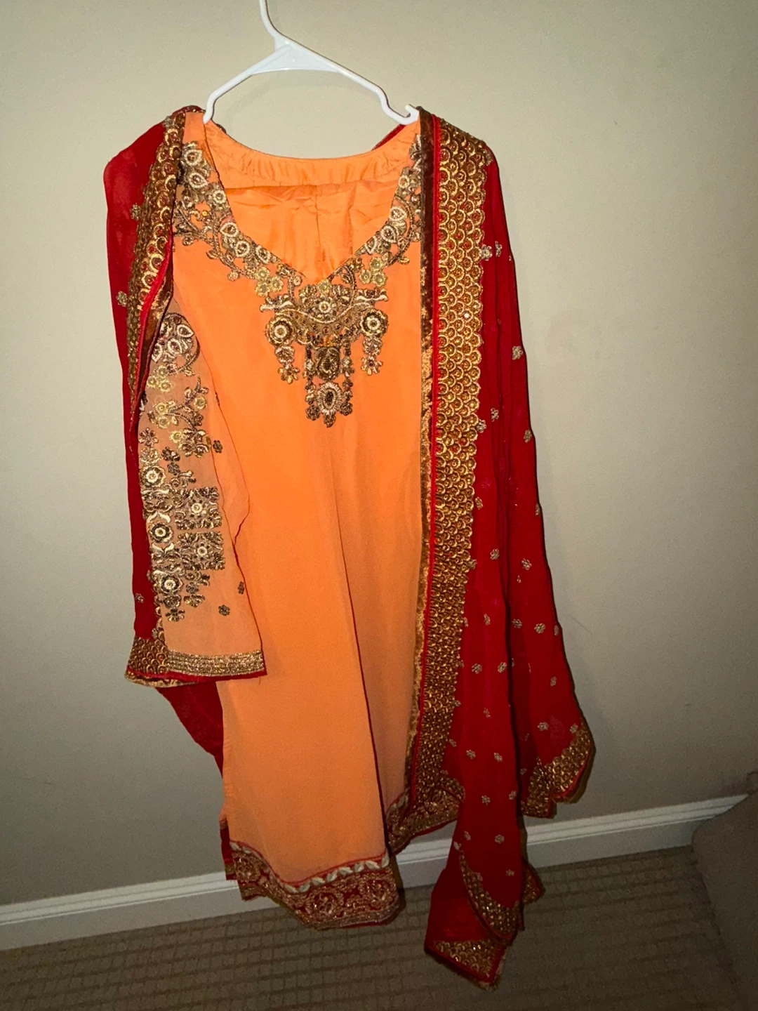 Orange and Red Embellished Indian Suit - photo 3