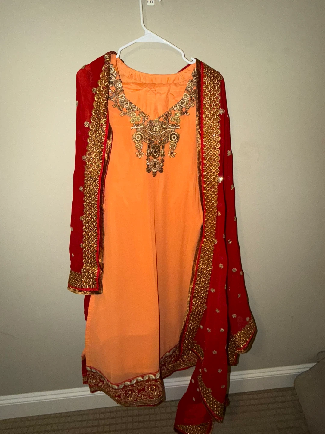 Orange and Red Embellished Indian Suit