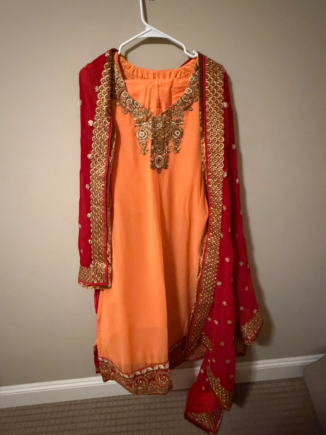 Orange and Red Embellished Indian Suit - photo 2