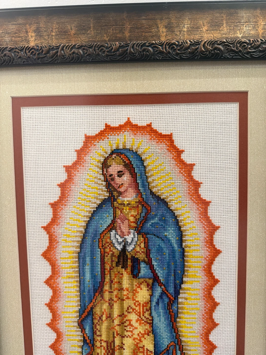 Framed Virgin of Guadalupe Cross Stitch Art - photo 3