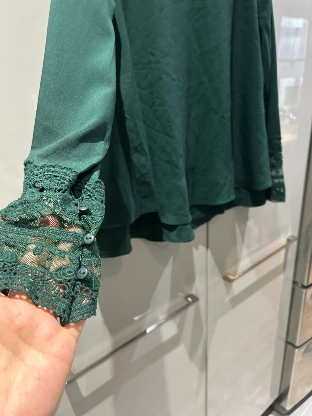 Emerald Green Lace Trim Blouse - photo 4