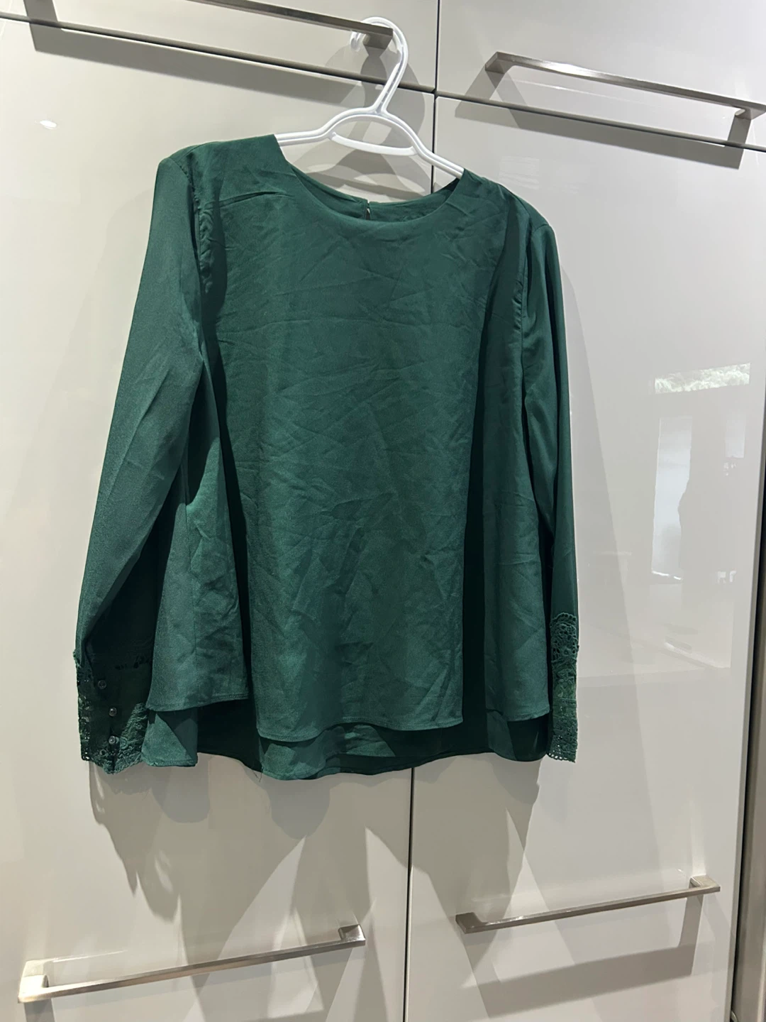 Emerald Green Lace Trim Blouse