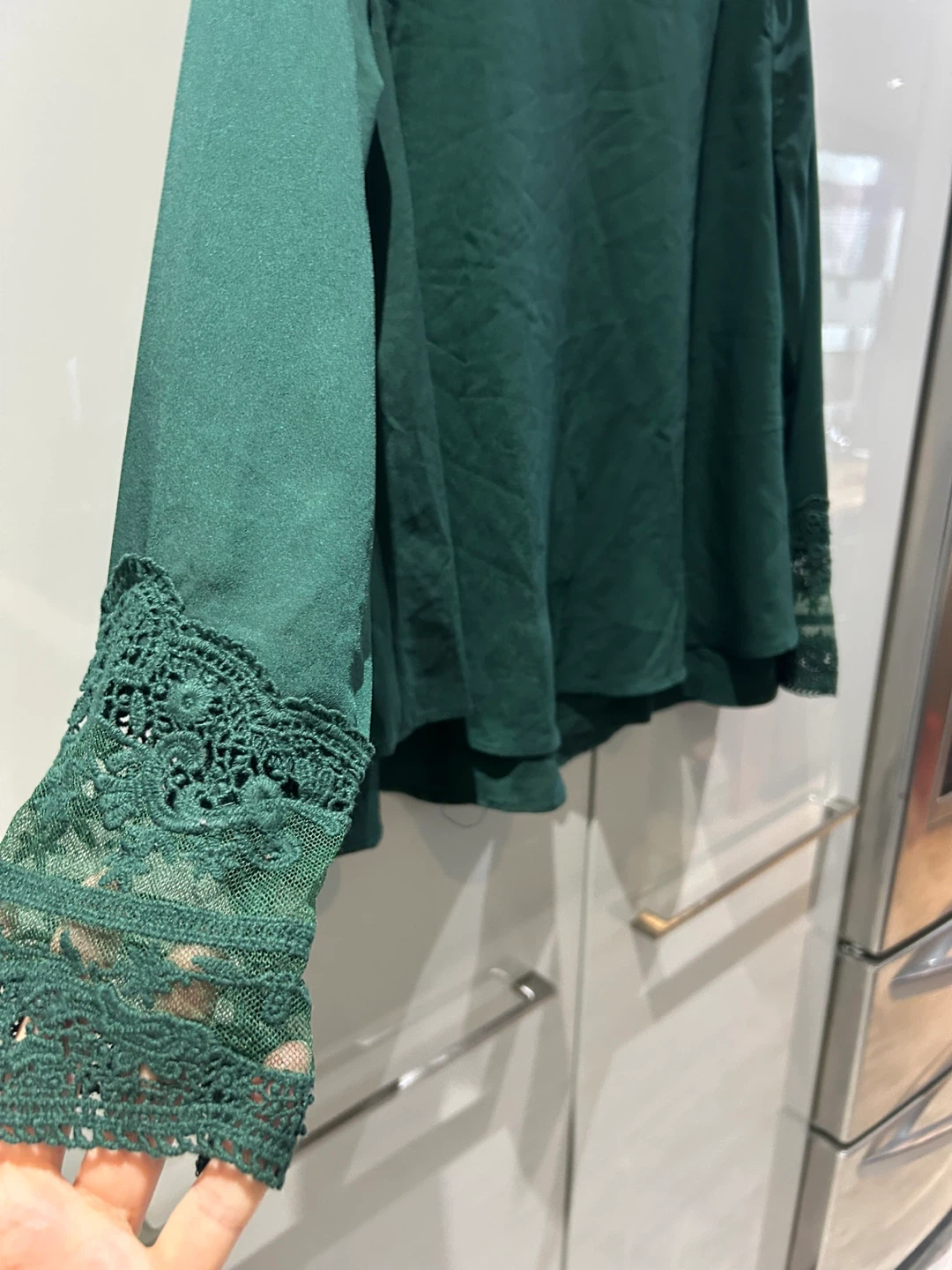 Emerald Green Lace Trim Blouse - photo 3