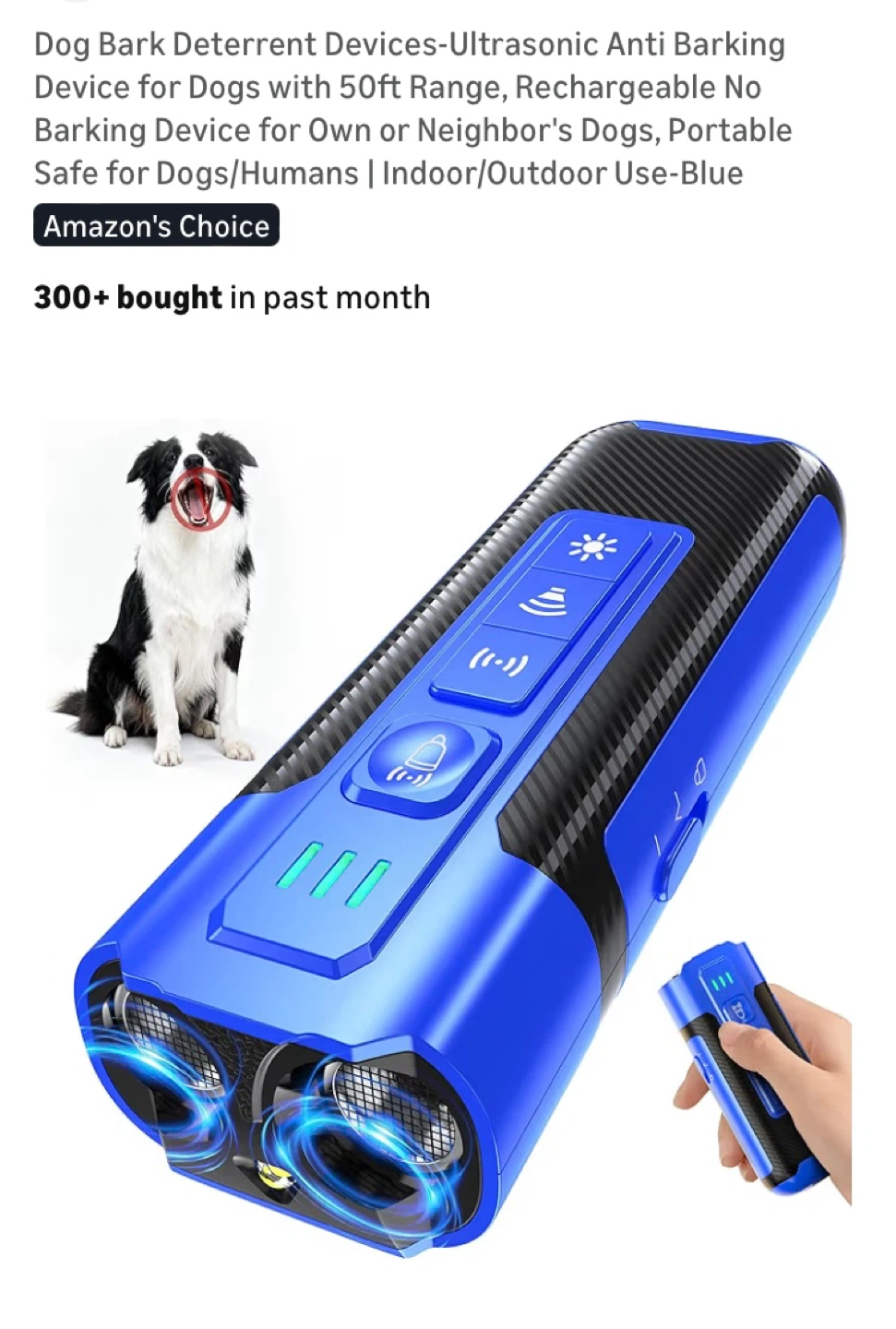 Ultrasonic Dog Bark Deterrent and Trainer Device - Blue