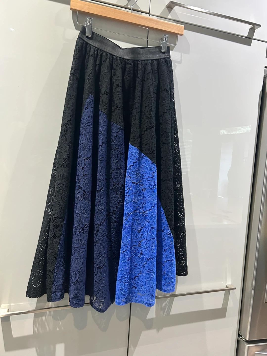 Solitaire Black & Blue Lace Midi Skirt - Size S