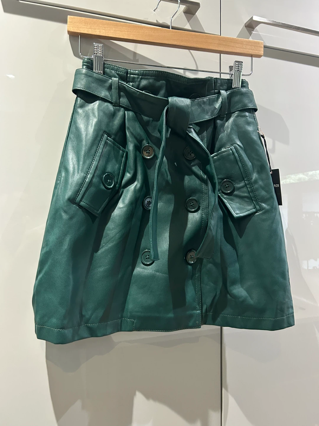 Forever 21 Green Faux Leather Belted Skirt