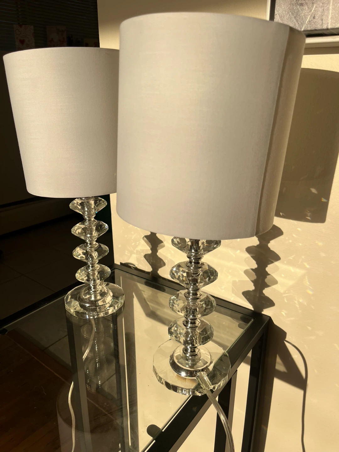 Pair of Crystal Table Lamps with White Fabric Shades - photo 3
