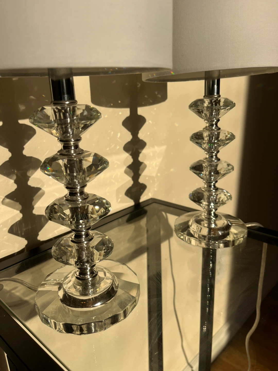 Pair of Crystal Table Lamps with White Fabric Shades - photo 2