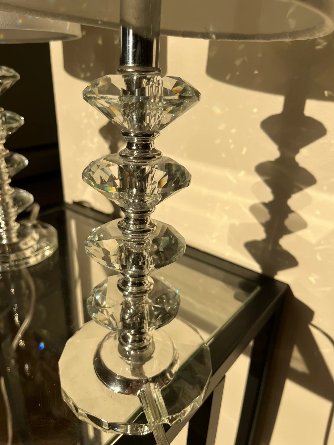 Pair of Crystal Table Lamps with White Fabric Shades - photo 4