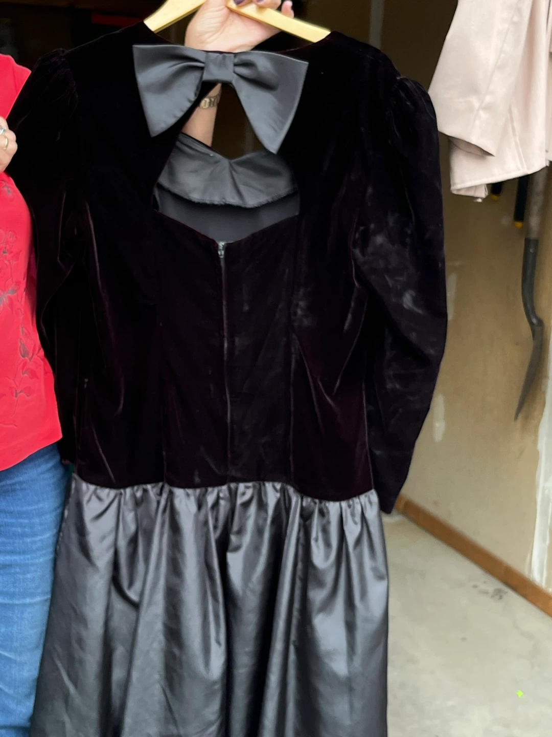 Women's Black Velvet and Satin Formal Dress