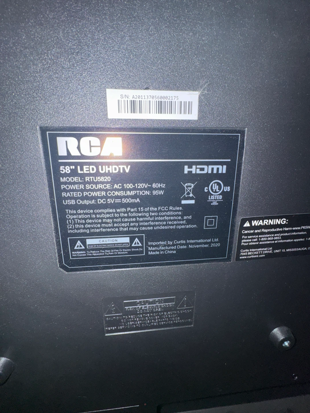 58” 4K RCA TV (Non Smart) - photo 2