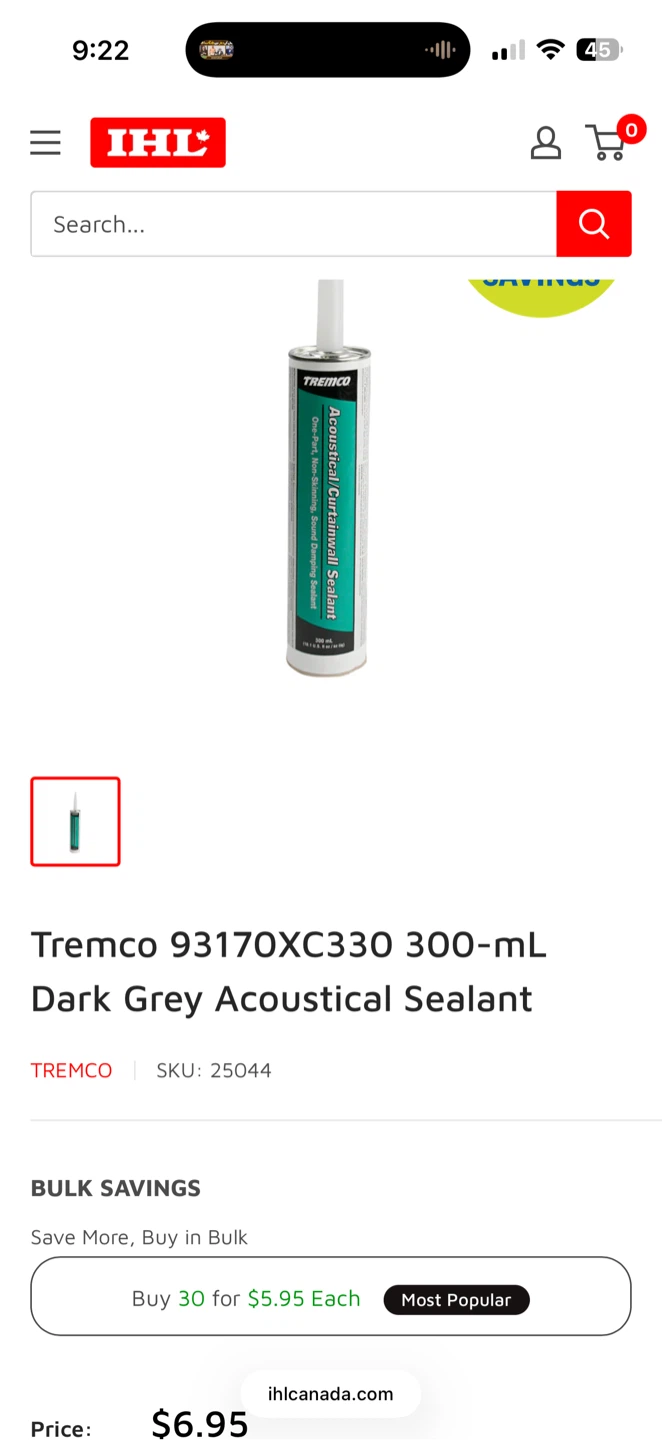 Tremco 93170XC330 300-mL Dark Grey Acoustical Sealant
