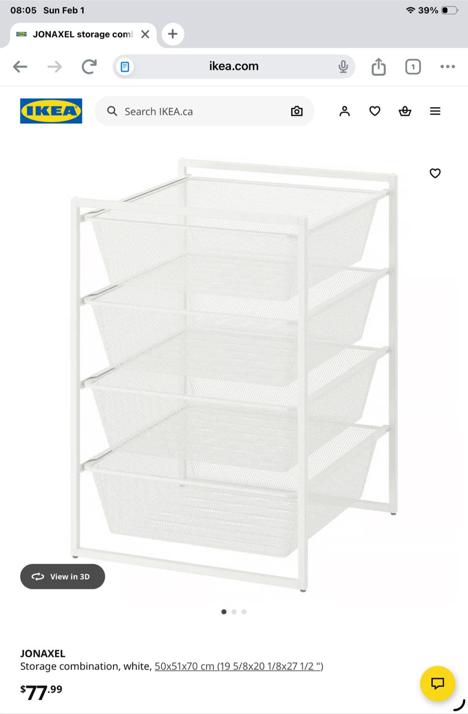 IKEA JONAXEL White Storage dresser closet organizer 50x51x70 cm