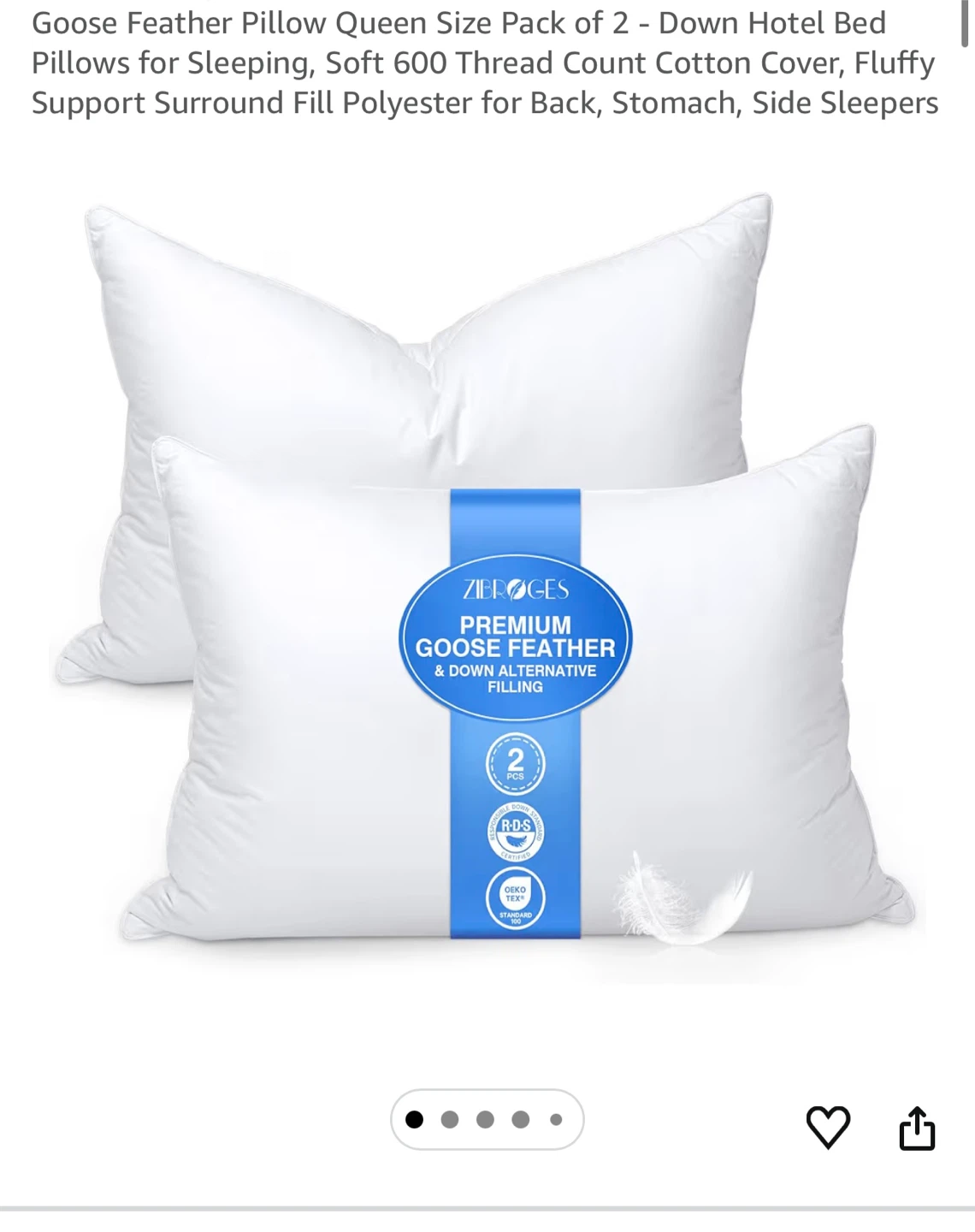 Premium Goose Feather &Down Alternative Pillow Inserts (2 Pack)