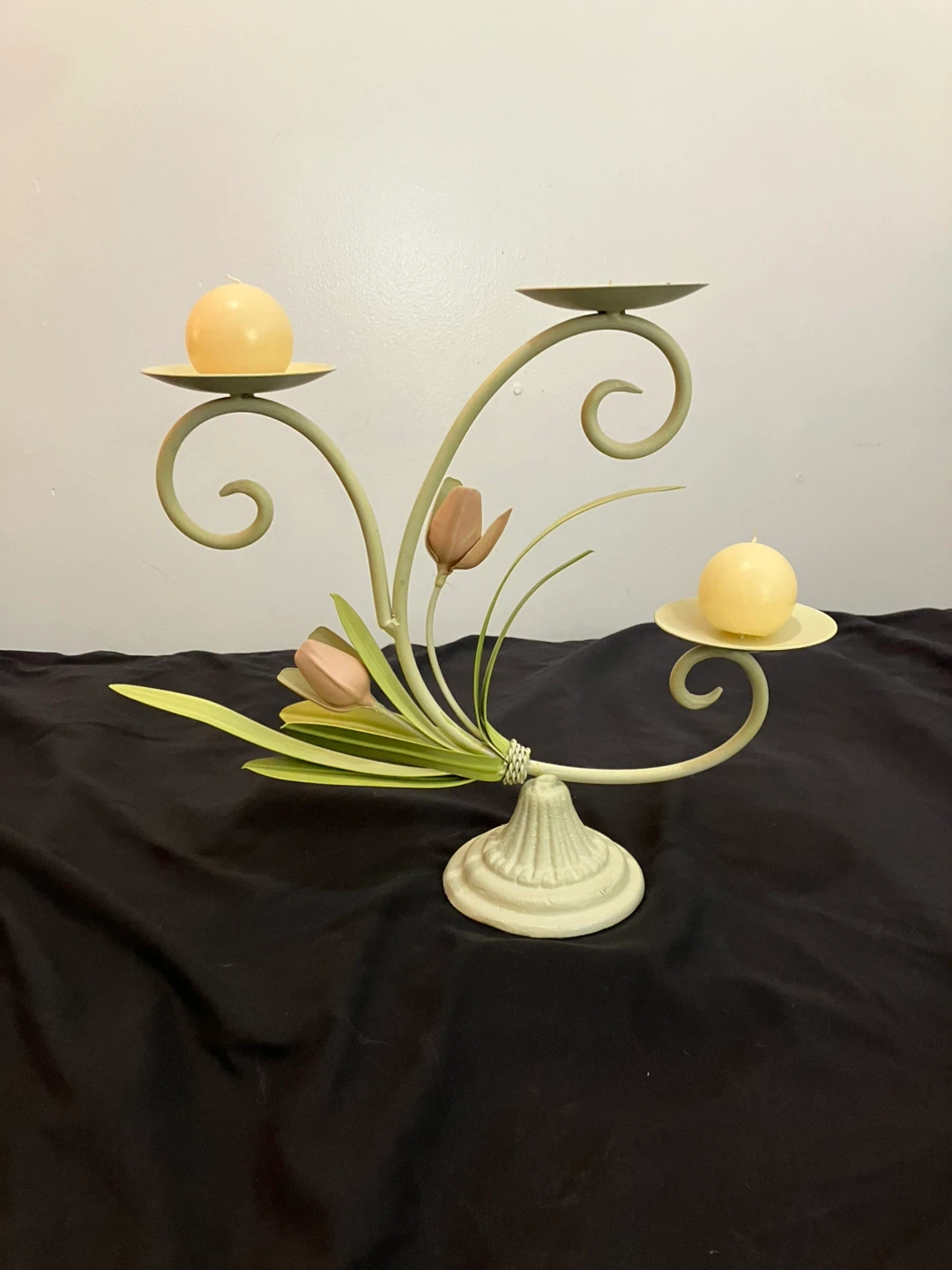 Vintage Toleware Floral Candelabra 13” x 15” - Like New