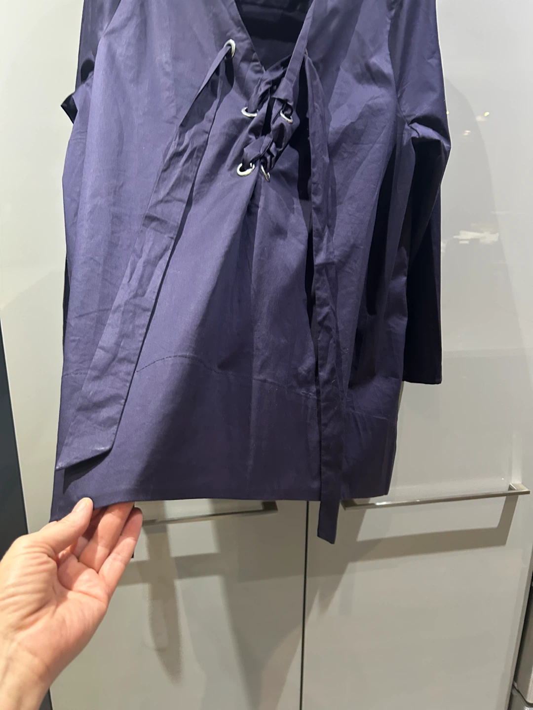 Lace-Up Cotton Blend Blouse - photo 3