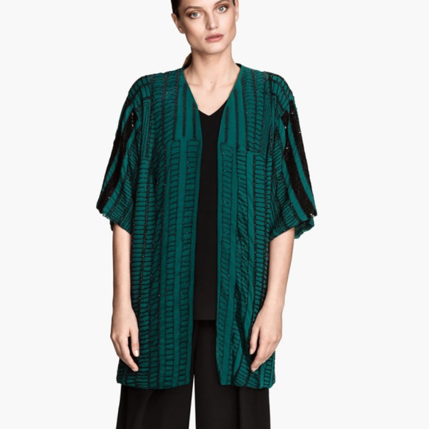 H&M Green Beaded Kimono Jacket
