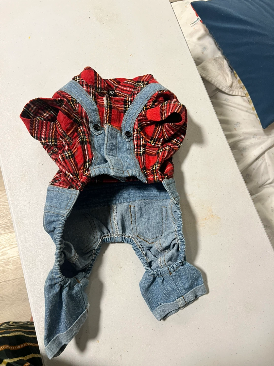 Dog Plaid Shirt and Denim Overalls Costume - photo 2