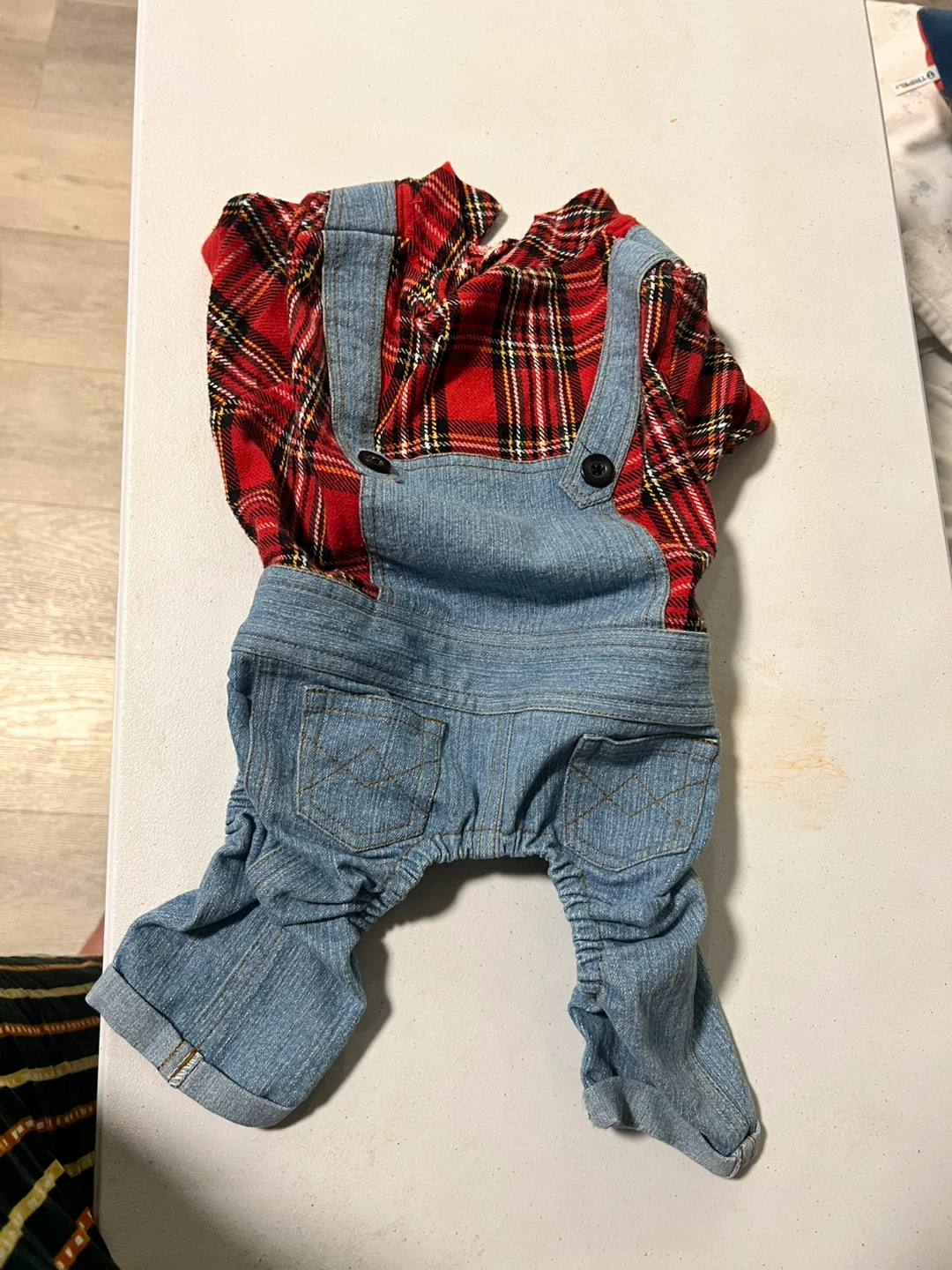 Dog Plaid Shirt and Denim Overalls Costume
