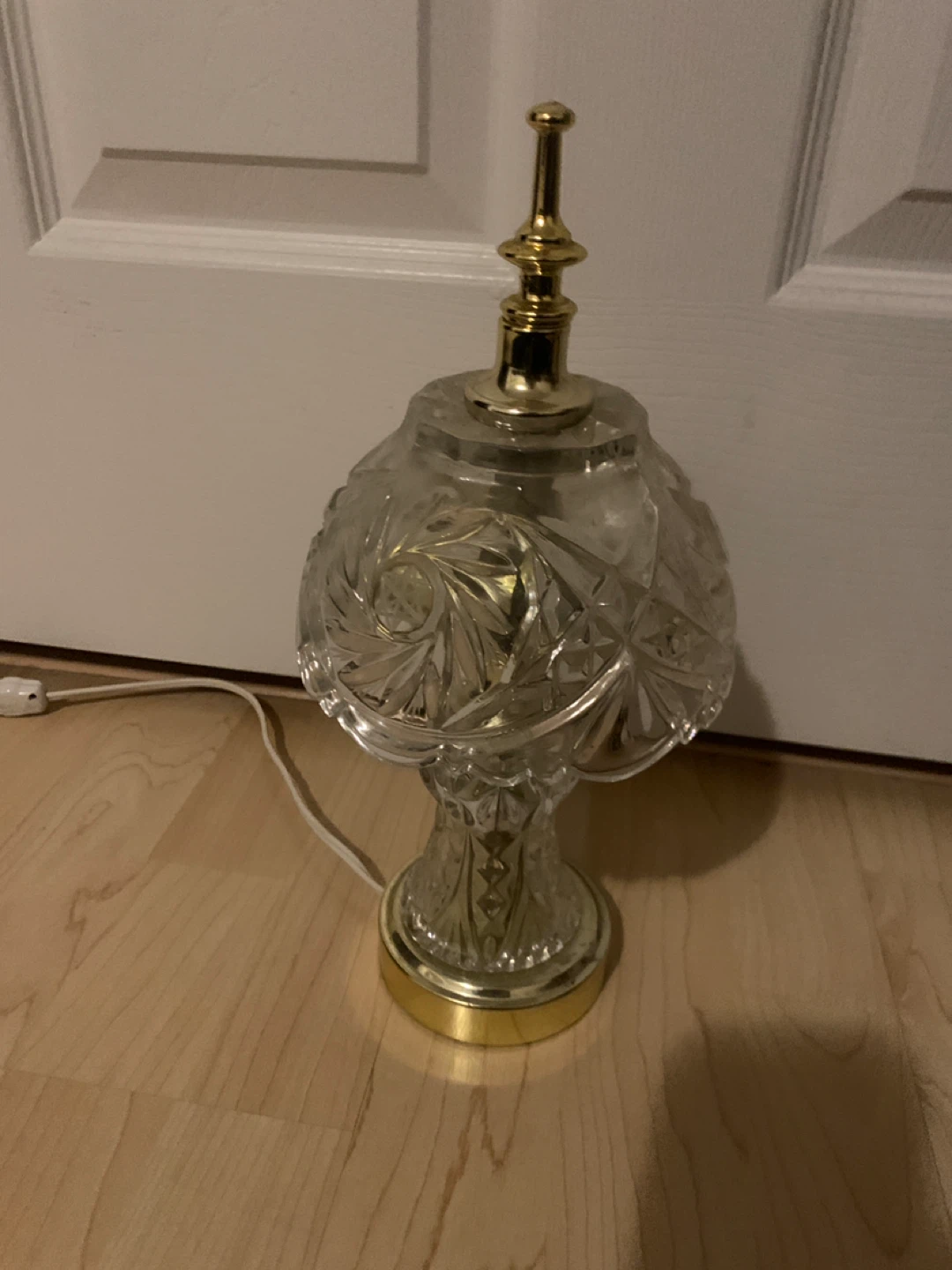 Cut Crystal Glass Table Lamp with Gold Base