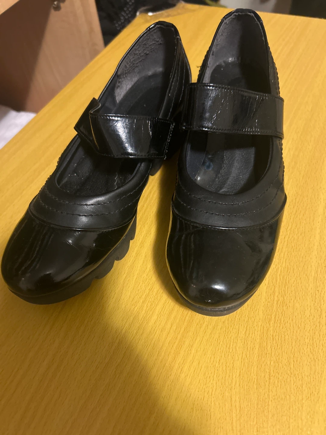 Black Mary Jane Wedge Shoes Size 38