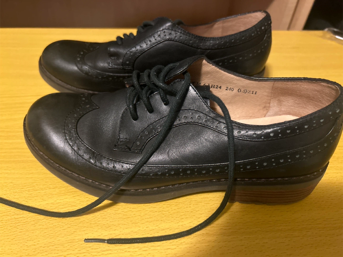 Teenmix Black Leather Wingtip Oxford Shoes Size 38