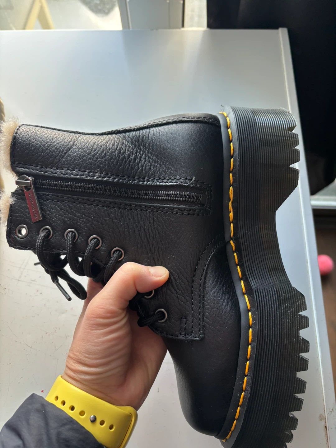 Dr. Martens Black Leather Fur-Lined Platform Boots - photo 2