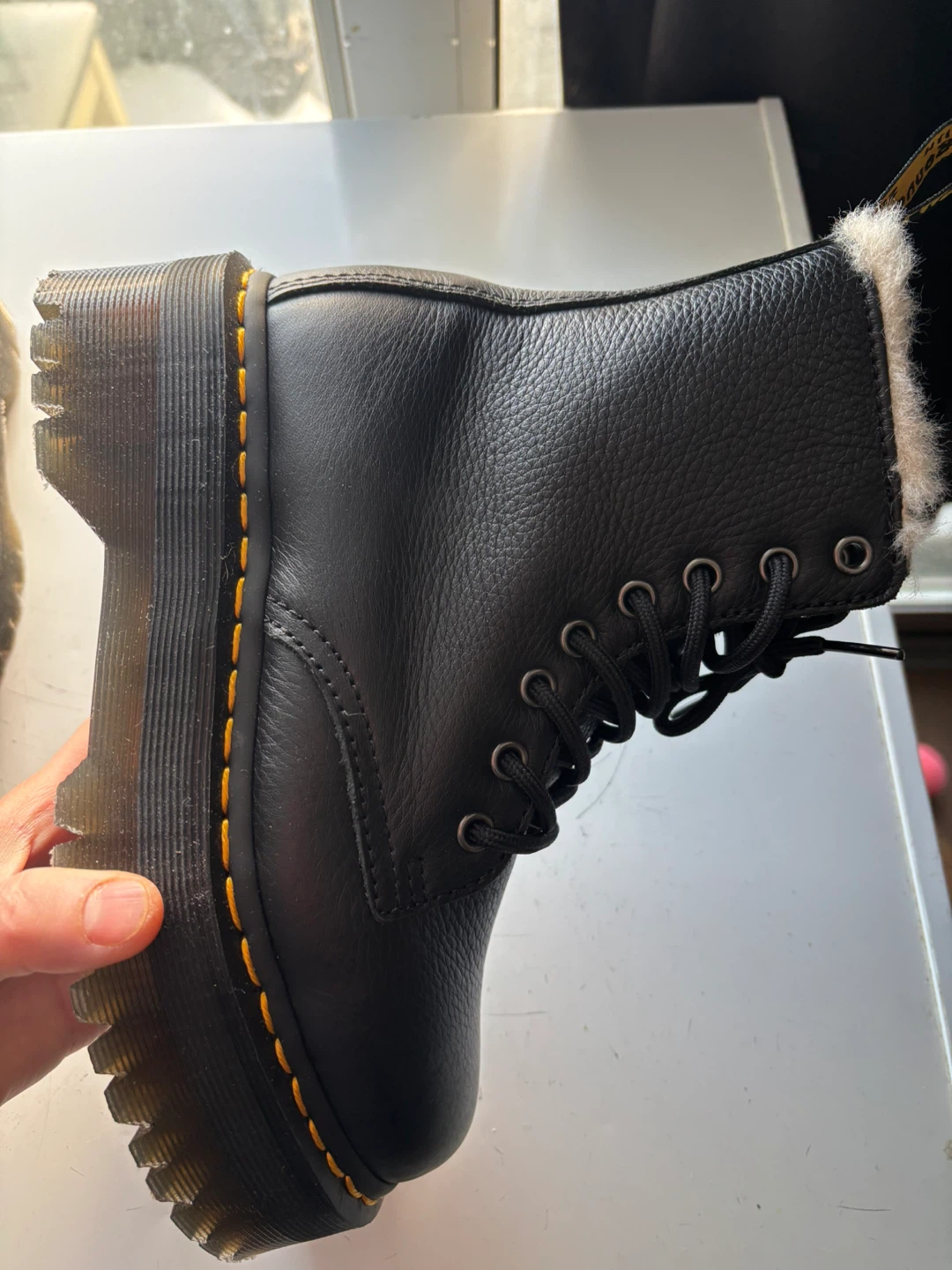 Dr. Martens Black Leather Fur-Lined Platform Boots - photo 3