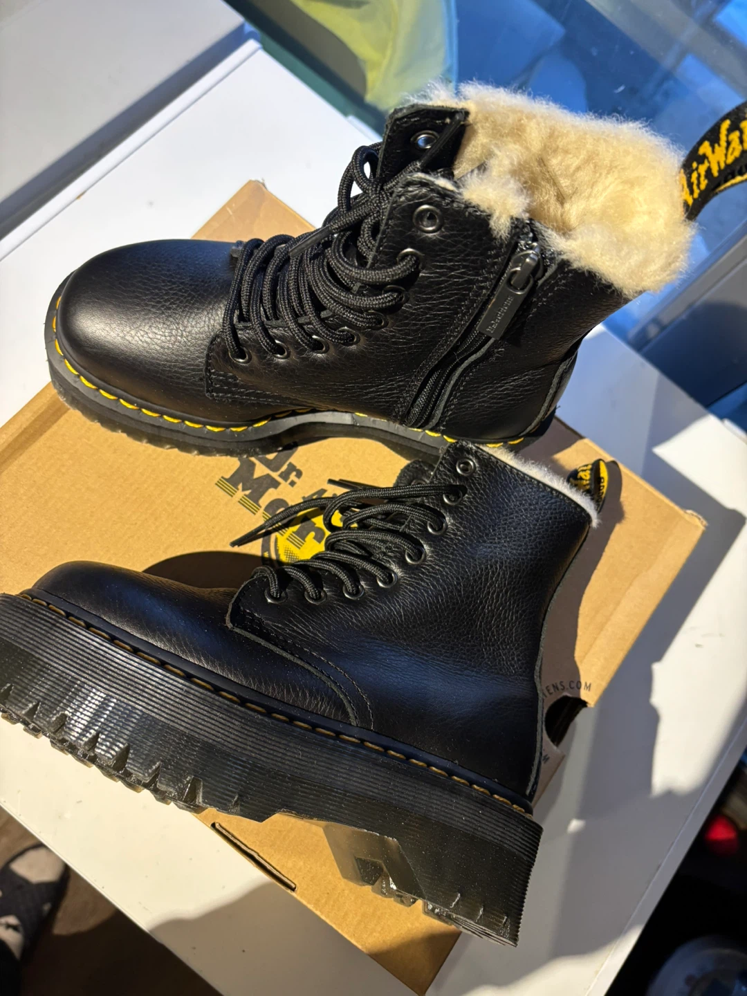 Dr. Martens Black Leather Fur-Lined Platform Boots - photo 5
