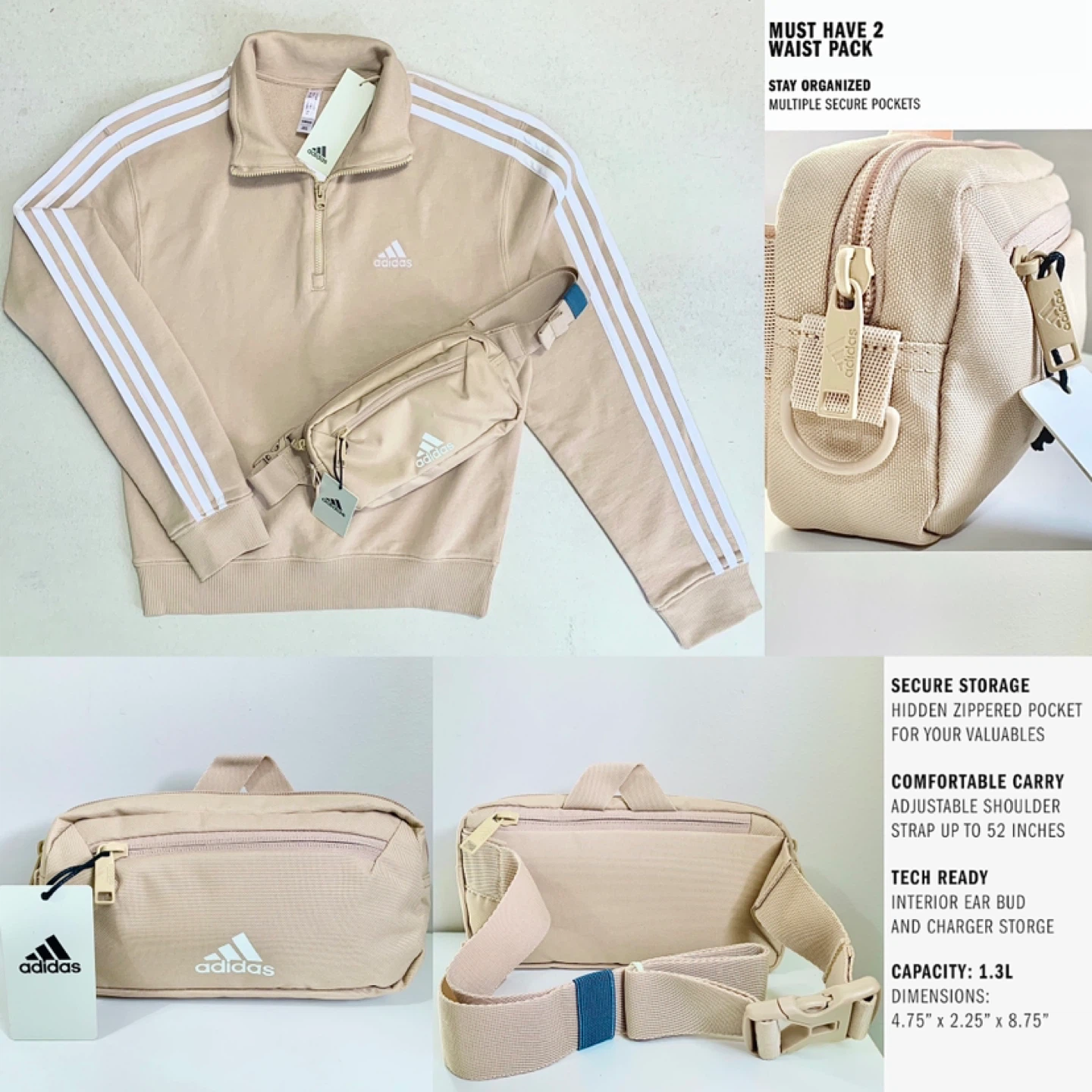 Adidas Womens Sweater & Waist Pack/Cross Body Bag (2 Pieces)