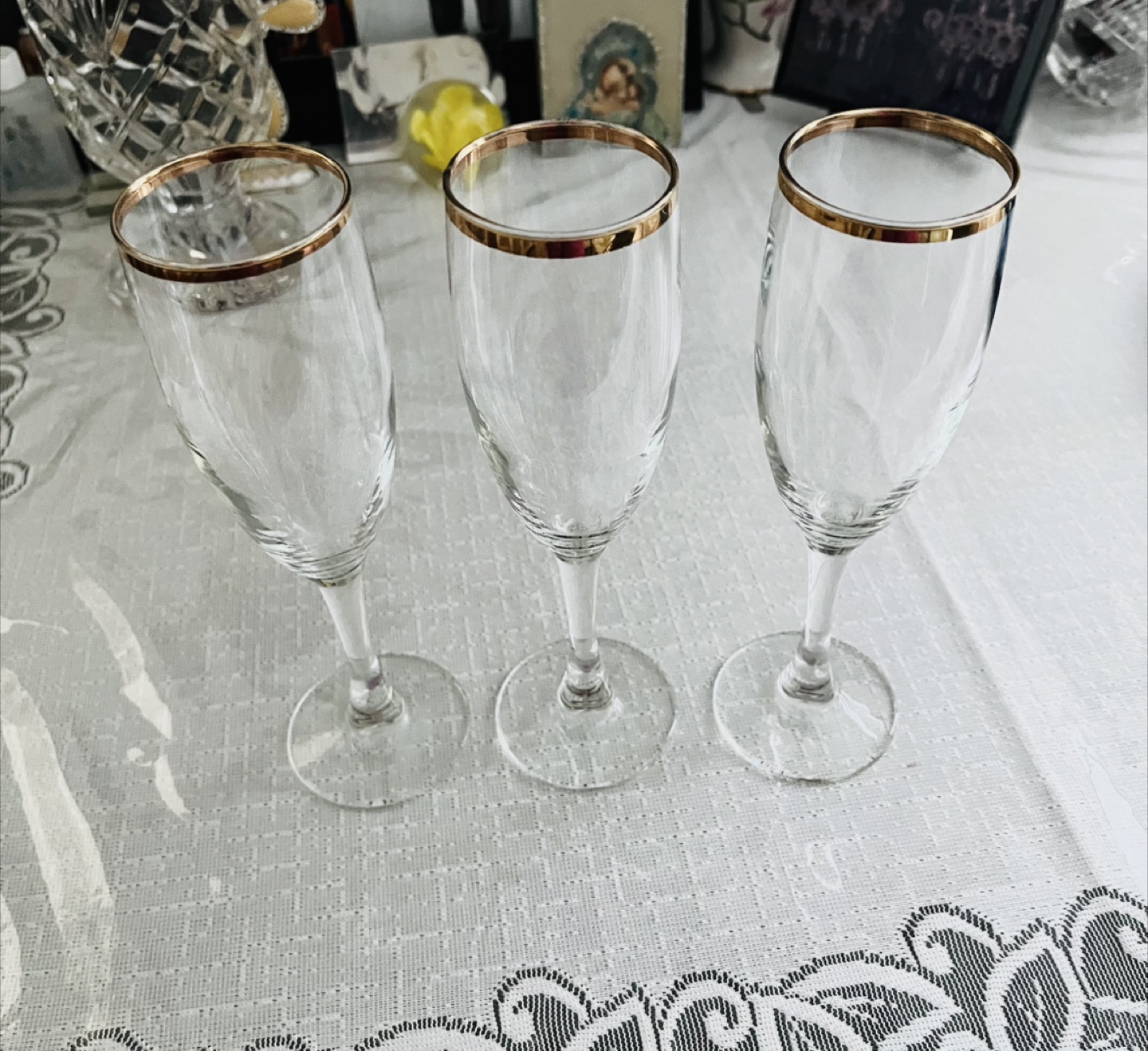 Set of 3 Champagne Flutes with Gold Rim - photo 2