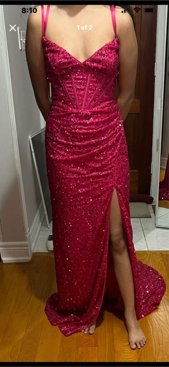 Sparkly Pink Sequin Corset Prom Dress - photo 2