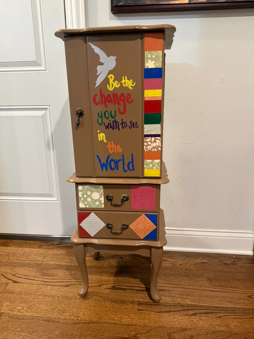 Wooden Jewelry Box with Mirror and Drawers