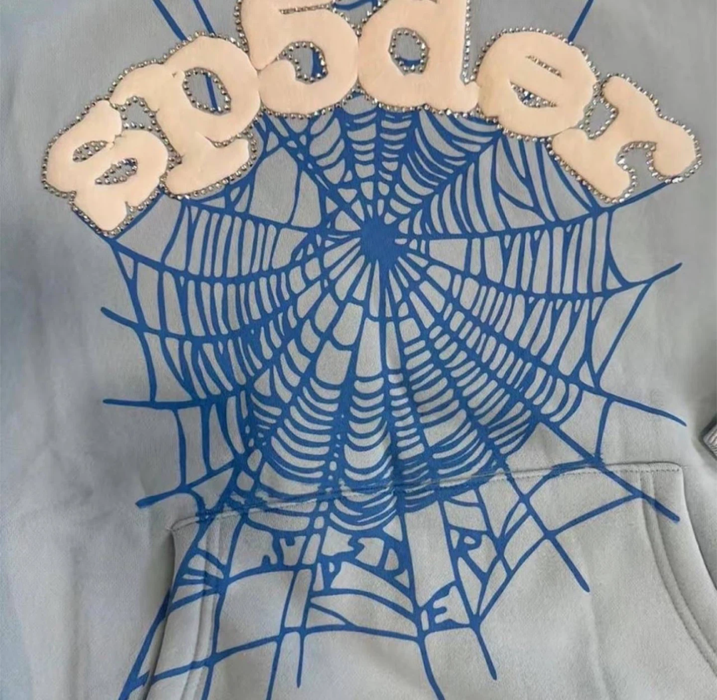 Sp5der Sky Blue Rhinestone Web Hoodie – All Sizes - photo 4