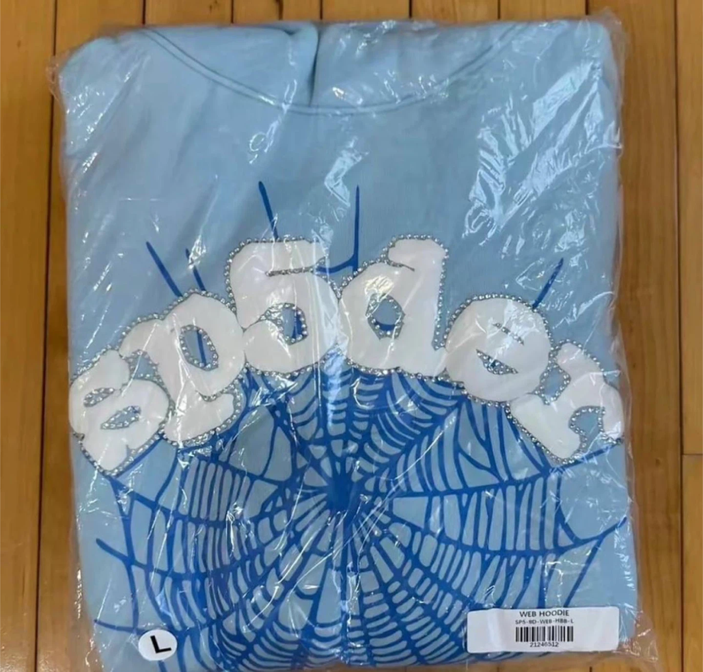 Sp5der Sky Blue Rhinestone Web Hoodie – All Sizes - photo 2