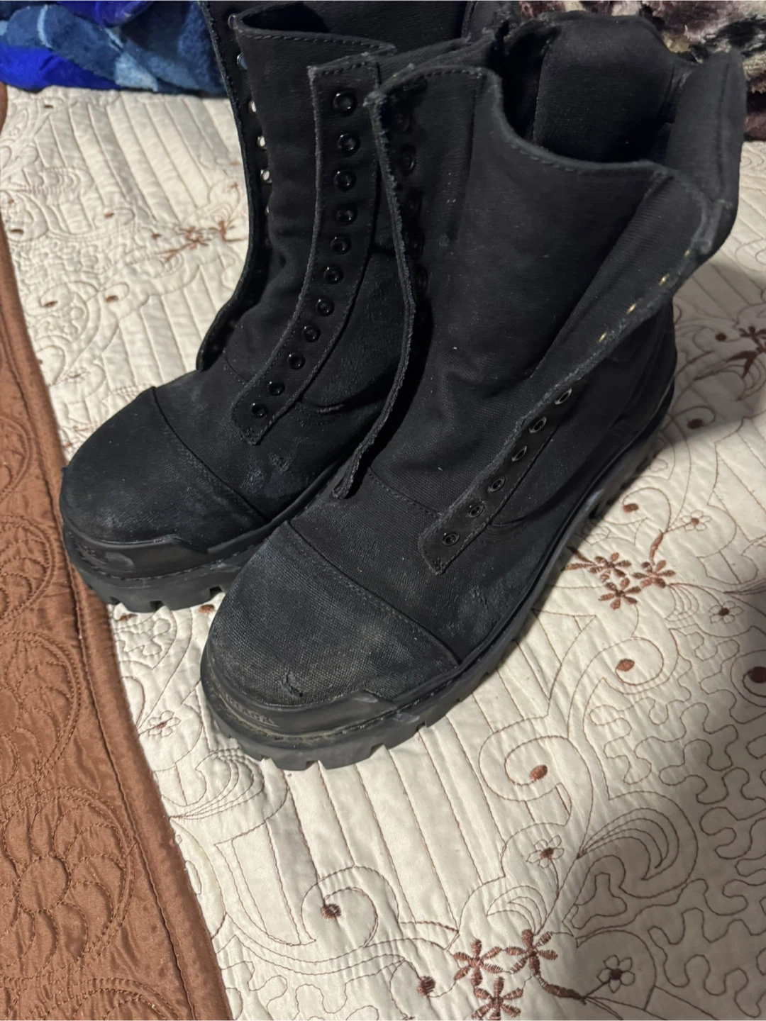 Balenciaga Black Canvas Lace-Up Combat Boots - photo 3