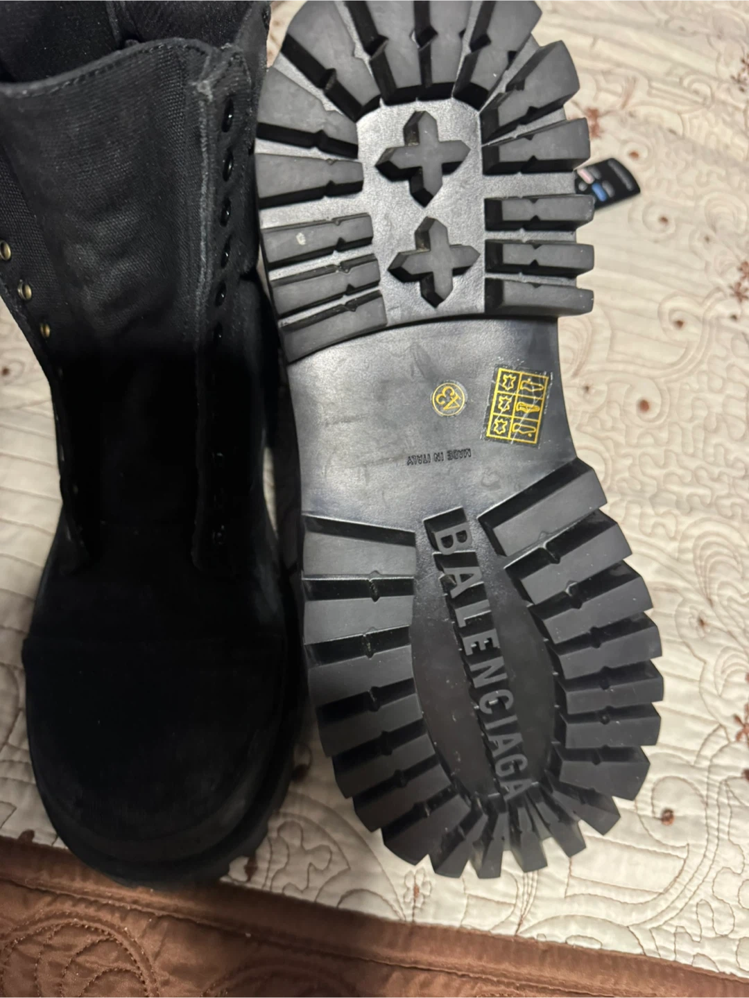 Balenciaga Black Canvas Lace-Up Combat Boots