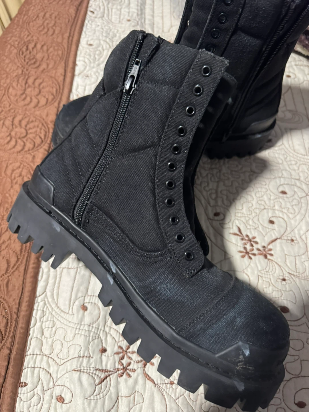 Balenciaga Black Canvas Lace-Up Combat Boots - photo 2