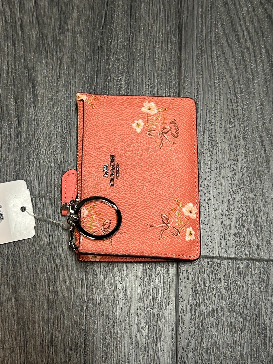 Coach Pink Floral ID Card Holder Coin Pouch with Keychain - photo 4