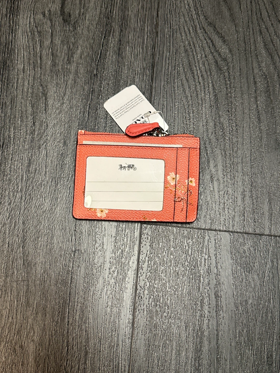 Coach Pink Floral ID Card Holder Coin Pouch with Keychain - photo 2