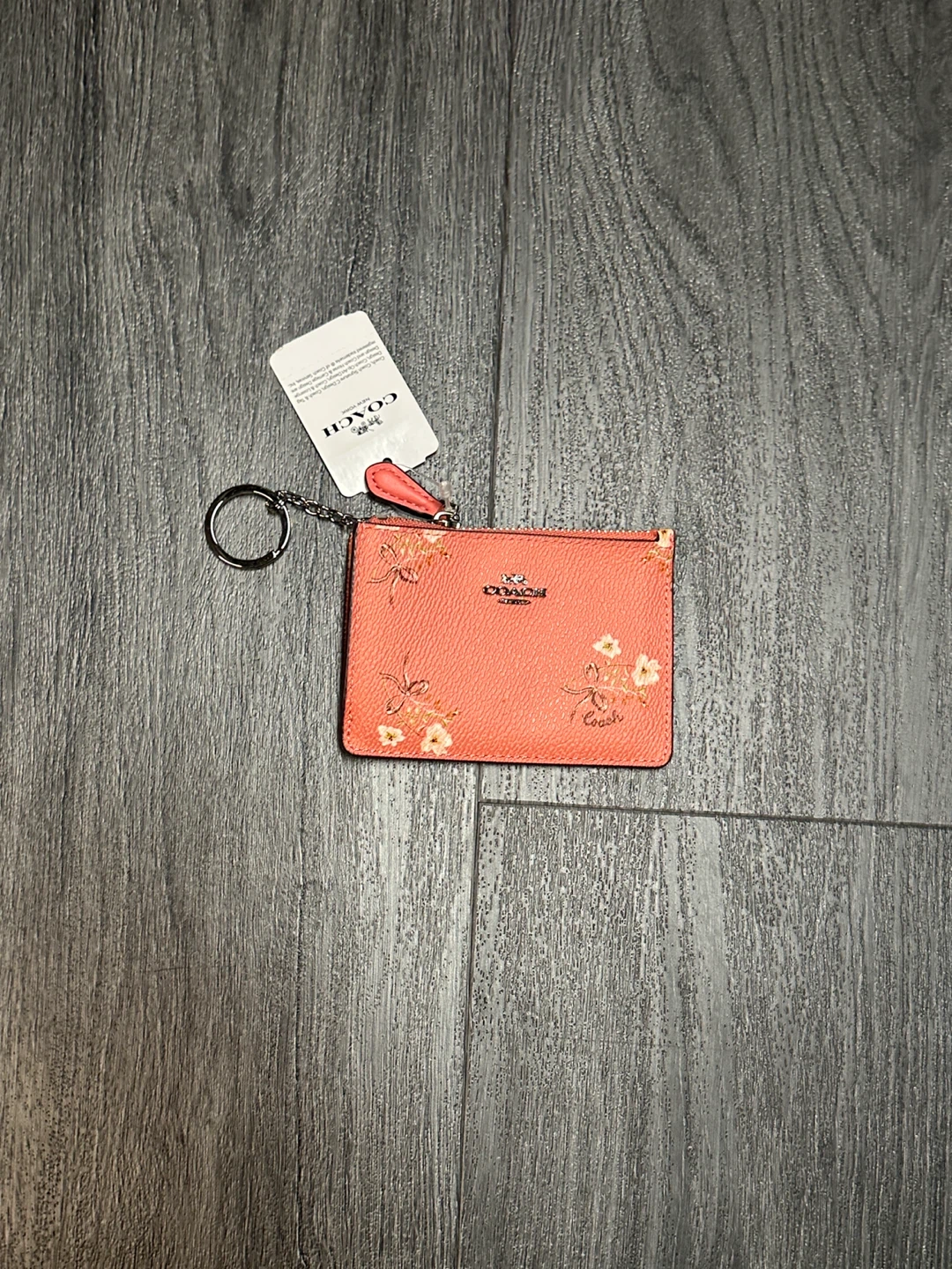 Coach Pink Floral ID Card Holder Coin Pouch with Keychain
